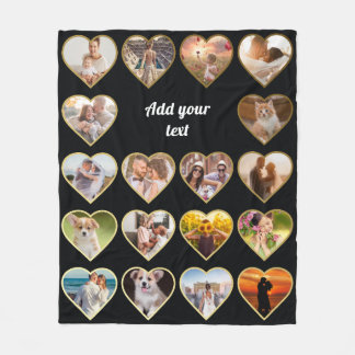 Personalised 18 Gold Heart Photo Collage Fleece Blanket