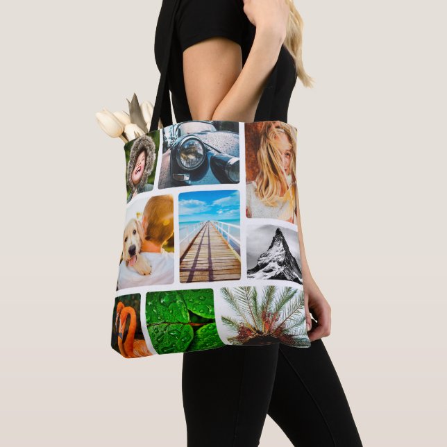 Personalised 18 Photo Collage Template Framed Tote Bag (Close Up)