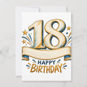 Personalised 18th Birthday Gold and Blue Design Invitation