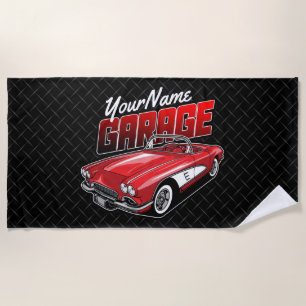 Personalised 1961 C1 Red Classic Sports Car Garage Beach Towel