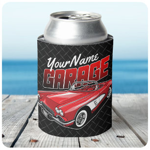 Personalised 1961 C1 Red Classic Sports Car Garage Can Cooler
