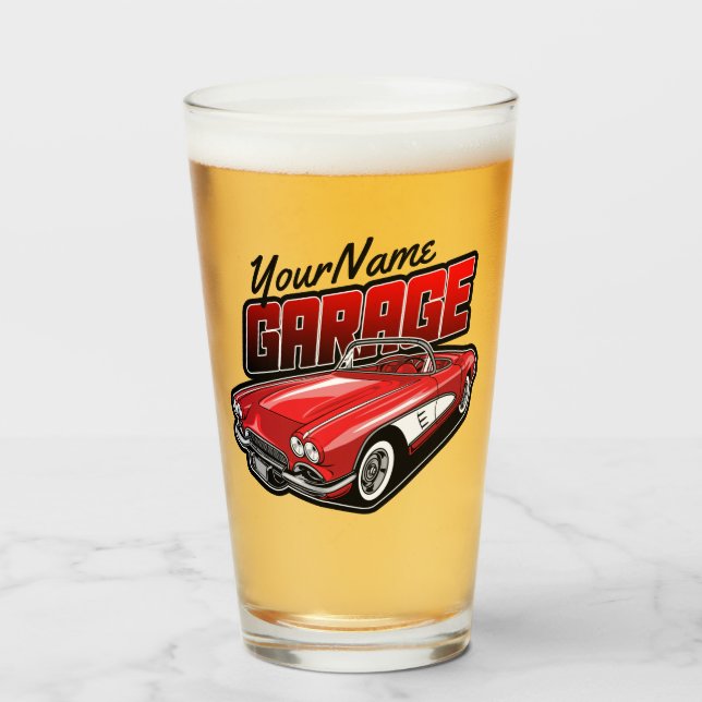 Personalised 1961 C1 Red Classic Sports Car Garage Glass (Front Filled)