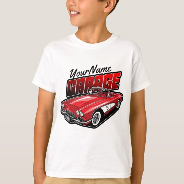 Personalised 1961 C1 Red Classic Sports Car Garage T-Shirt (Front)
