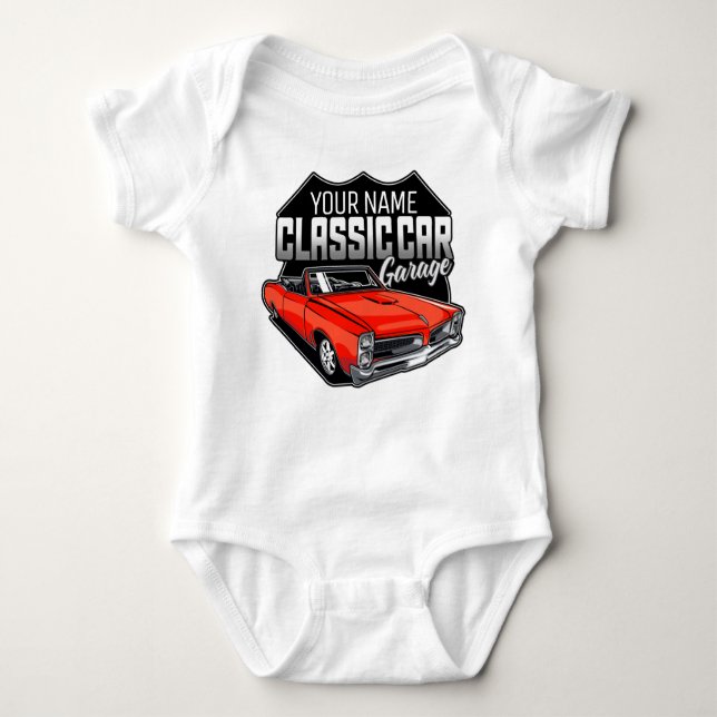 Personalised 1966 Convertible Classic Car Garage Baby Bodysuit (Front)