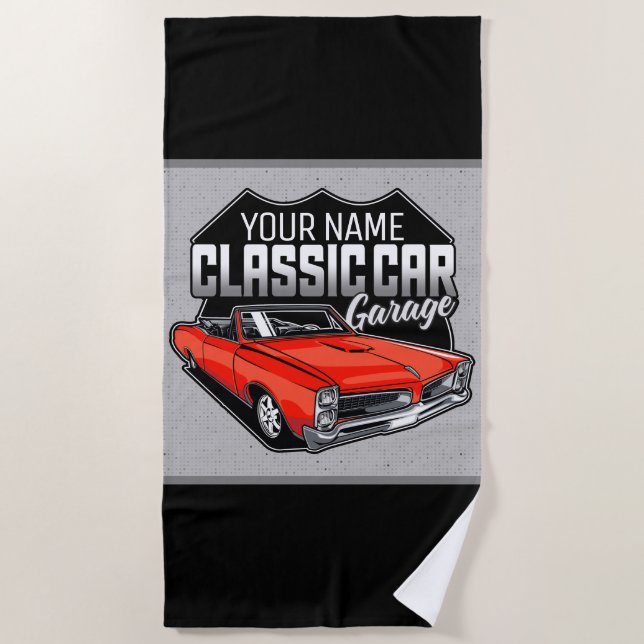 Personalised 1966 Convertible Classic Car Garage Beach Towel (Front)