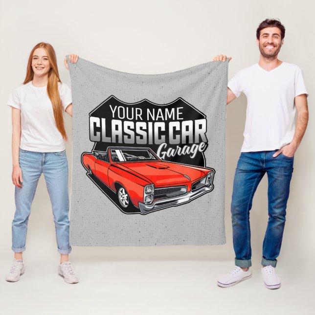 Personalised 1966 Convertible Classic Car Garage Fleece Blanket (In Situ)