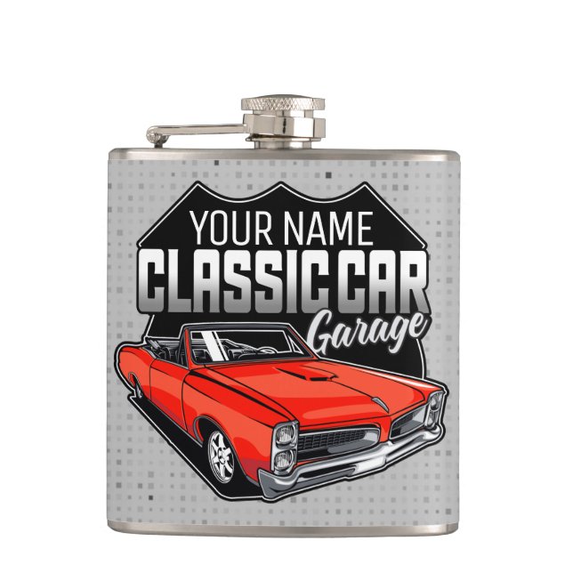 Personalised 1966 Convertible Classic Car Garage Hip Flask (Front)