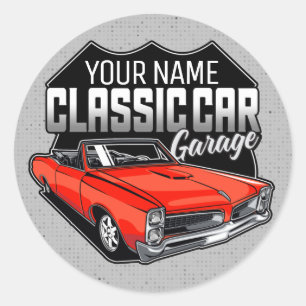 Personalised 1966 Convertible Classic Car Garage Round Sticker