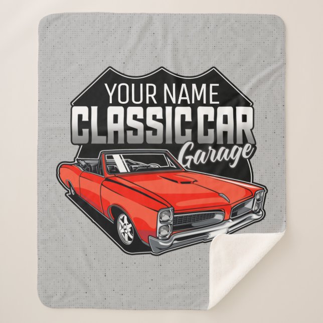 Personalised 1966 Convertible Classic Car Garage Sherpa Blanket (Front)