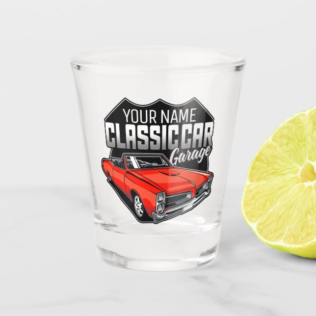 Personalised 1966 Convertible Classic Car Garage Shot Glass (Front)
