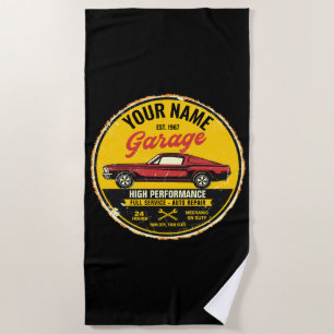 Personalised 1967 Fastback Red Classic Car Garage Beach Towel