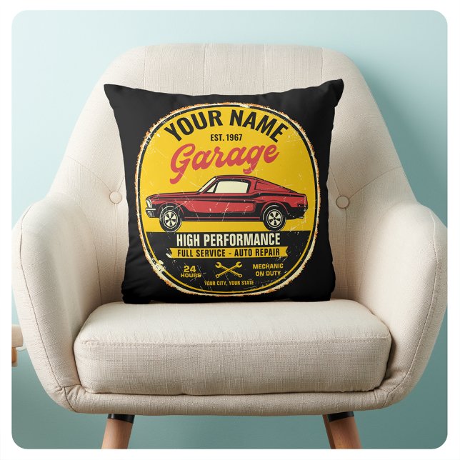 Personalised 1967 Fastback Red Classic Car Garage  Cushion (Creator Uploaded)