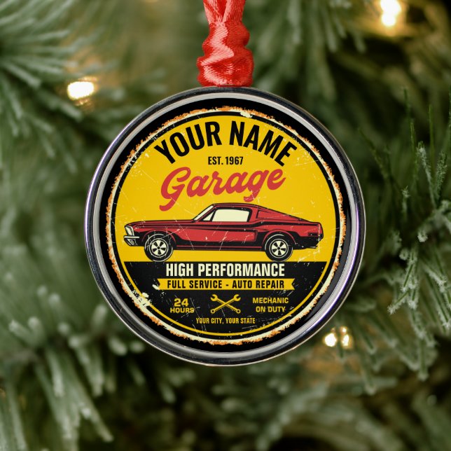 Personalised 1967 Fastback Red Classic Car Garage Metal Tree Decoration (Tree)