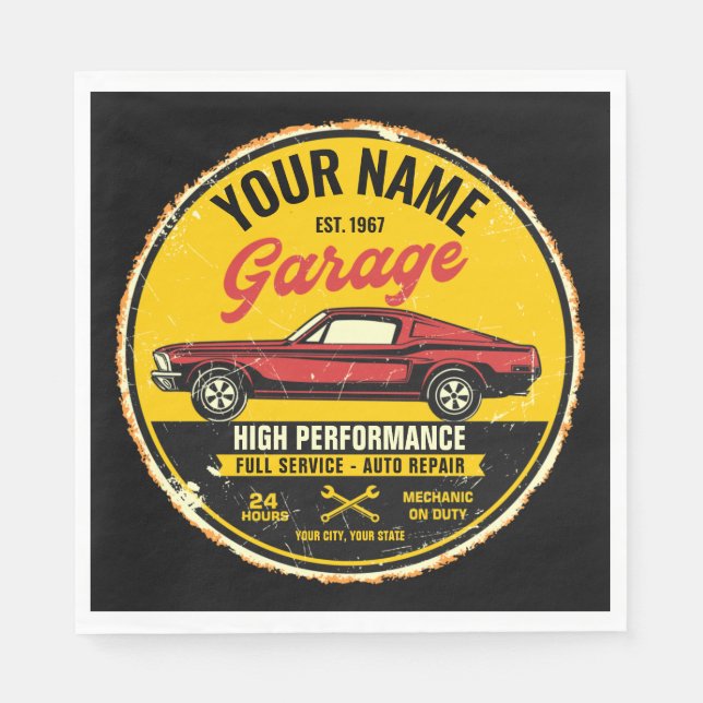 Personalised 1967 Fastback Red Classic Car Garage Napkin (Front)