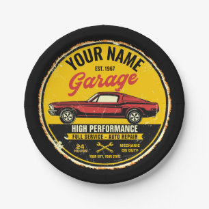 Personalised 1967 Fastback Red Classic Car Garage Paper Plate