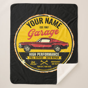 Personalised 1967 Fastback Red Classic Car Garage  Sherpa Blanket