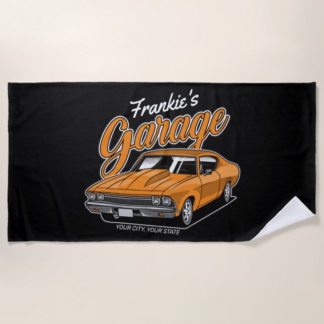 Personalised 1968 396 Classic Muscle Car Garage Beach Towel (Front)