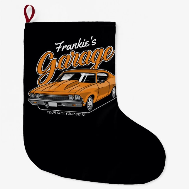 Personalised 1968 396 Classic Muscle Car Garage Large Christmas Stocking (Front)