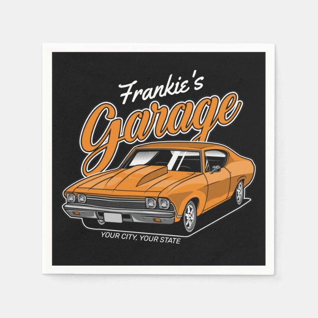 Personalised 1968 396 Classic Muscle Car Garage Napkin (Front)