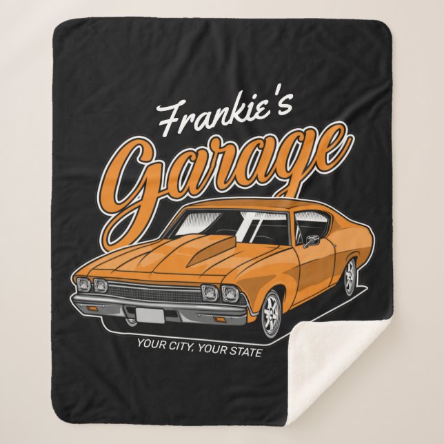 Personalised 1968 396 Classic Muscle Car Garage  Sherpa Blanket (Front)