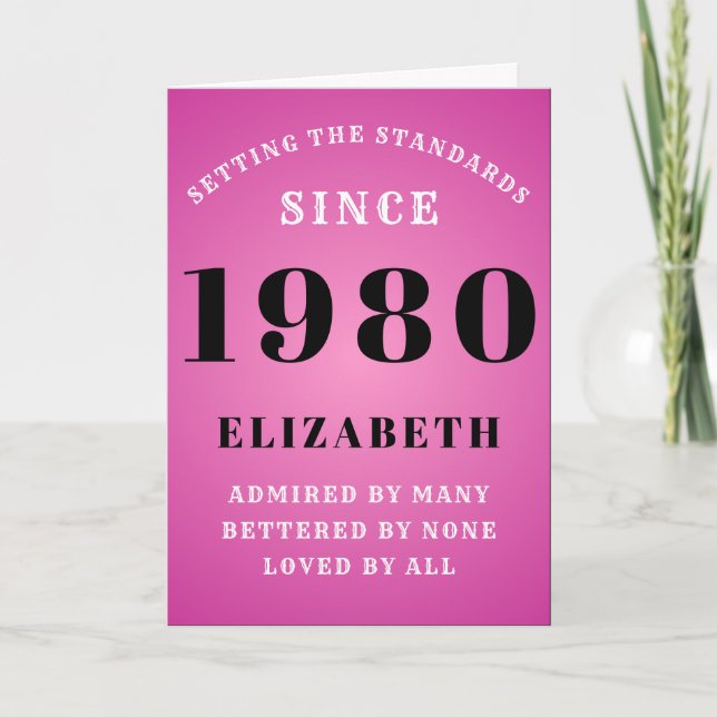 Personalised 1980 Birthday Pink Add Your Name Card (Front)