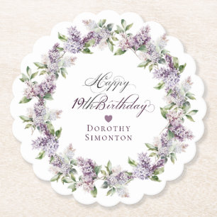 Personalised 19th Purple Lilac Flower Paper Coaster