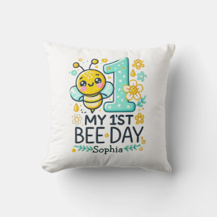 Personalised 1st Bee Day Birthday Cushion
