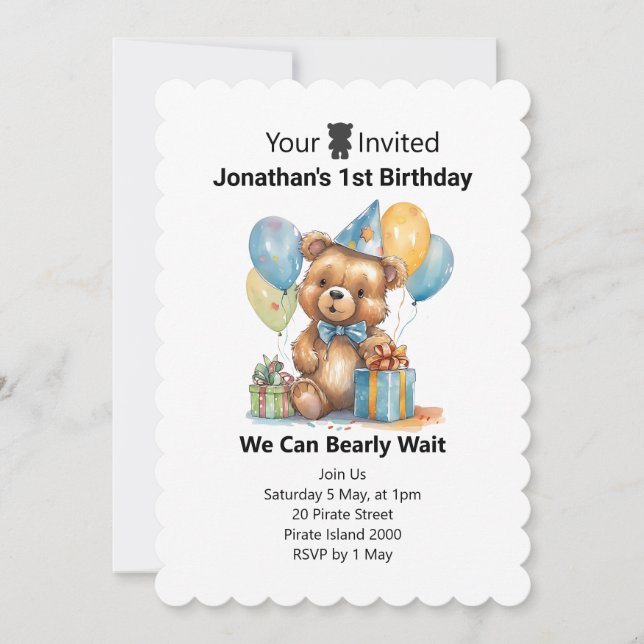 personalised 1st Birthday balloons Invitation (Front)