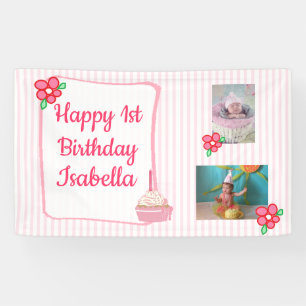 Personalised 1st Birthday Banner for Girl's Pink