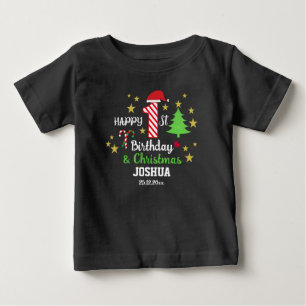 Personalised 1st Birthday & First Christmas Black Baby T-Shirt