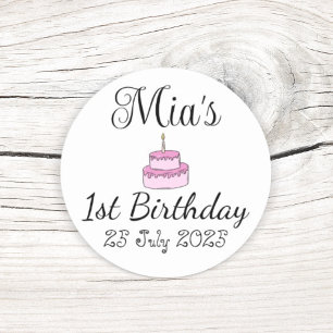 Personalised 1st Birthday Party Favour Classic Round Sticker