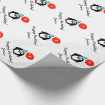 Personalised 1st Birthday penguin wrapping paper<br><div class="desc">Personalised 1st Birthday penguin wrapping paper for kids. Cute animal bird cartoon design with customisable name of child / grandchild. Funny penguin with party hat and red balloon. Custom gift wrap for little baby boy or girl. Make your own for grandson,  granddaughter,  and other relatives.</div>