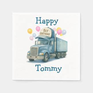 Personalised 1st Birthday Semi Truck Napkins