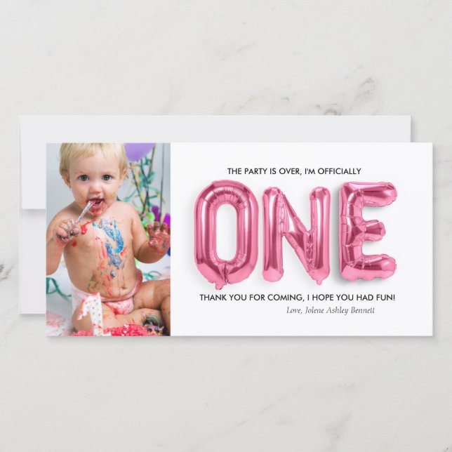 Personalised 1st Birthday Thank You Card (Front)