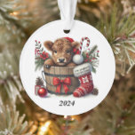 Personalised 1st Christmas Highland Cow Acrylic Ornament<br><div class="desc">Personalised 1st Christmas Highland Cow Acrylic Ornament.  Adorable customisable boys 1st Christmas Ornament.  The name on the stocking and the year can be edited on the front and back of the ornament.  Great gift for your grandson,  nephew,  friends and family.  Have a Merry Christmas and a Happy New Year!</div>