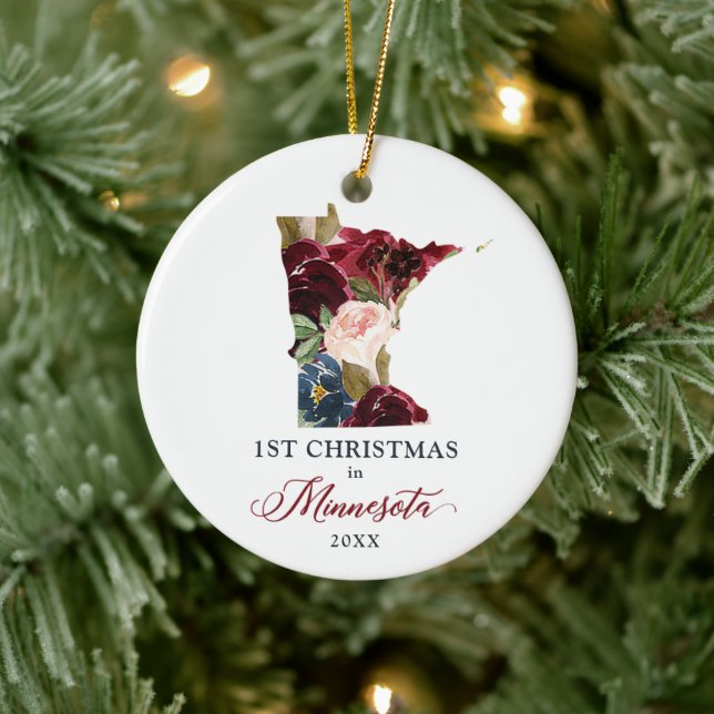 Personalised 1st Christmas In Minnesota State Ceramic Tree Decoration (Tree)