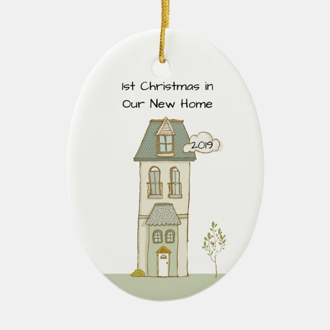 Personalised 1st Christmas in New Home Ceramic Tree Decoration (Front)
