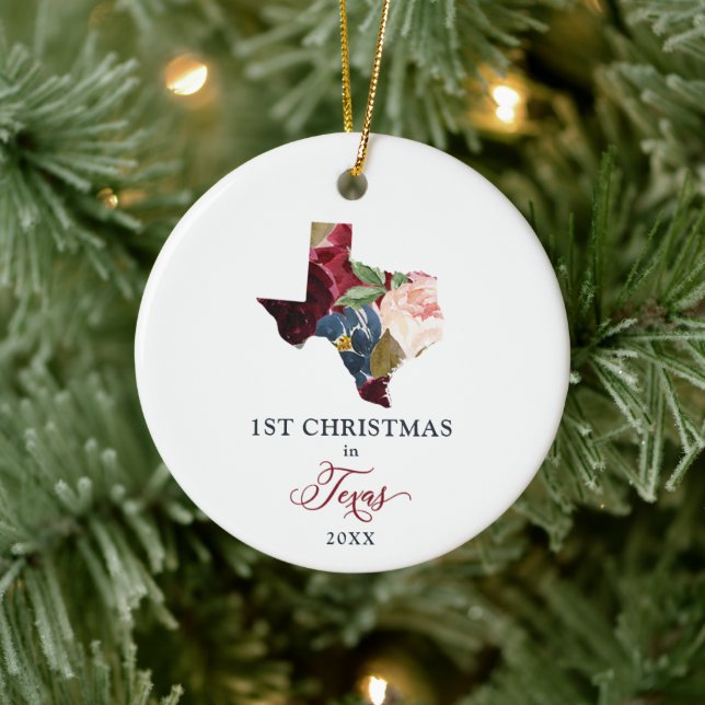 Personalised 1st Christmas In Texas State Floral Ceramic Tree Decoration (Tree)