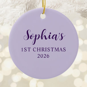 Personalised 1st Christmas Photo Purple Ceramic Tree Decoration