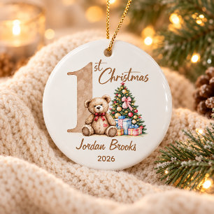 Personalised 1st Christmas Teddy Bear Ceramic Tree Decoration