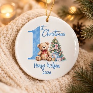 Personalised 1st Christmas Teddy Bear Ceramic Tree Decoration
