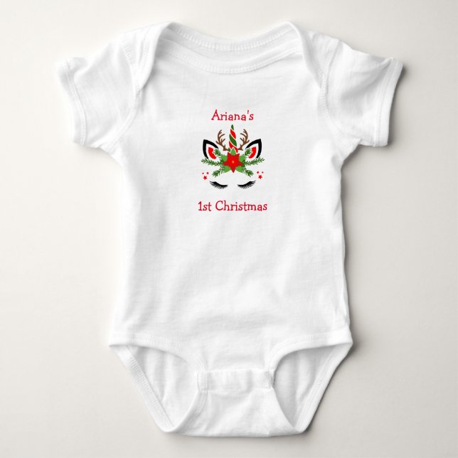 Personalised 1st Christmas Unicorn  Baby Bodysuit (Front)
