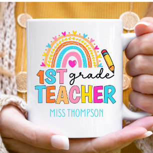 Personalised 1st Grade Rainbow Teacher Coffee Mug
