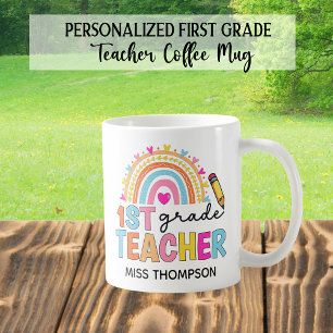 Personalised 1st Grade Rainbow Teacher Coffee Mug