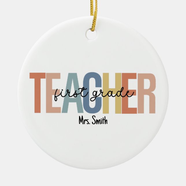 Personalised 1st Grade Teacher Christmas Ceramic Tree Decoration (Front)