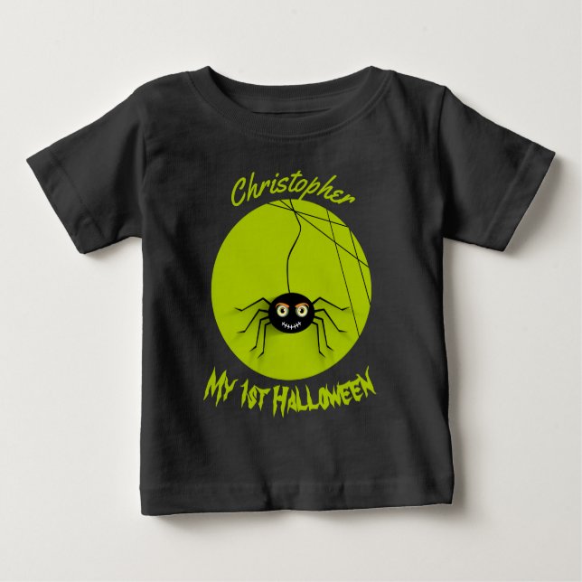 Personalised 1st Halloween Spooky Spider Baby T-Shirt (Front)