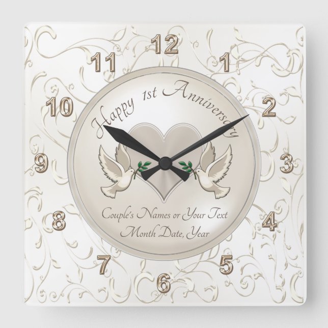 Personalised 1st Wedding Anniversary Gifts, Clock (Front)