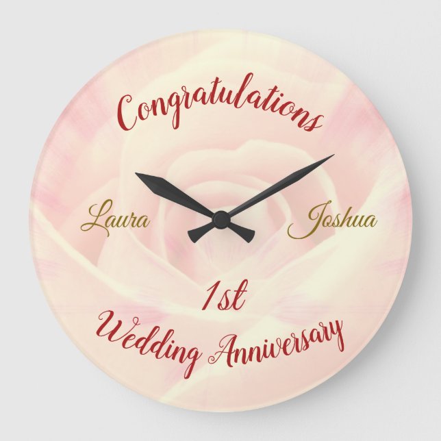 Personalised 1st Wedding Anniversary Large Clock (Front)