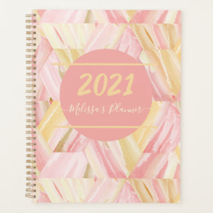 Personalised 2021 Abstract Art Pattern Pink Gold Planner