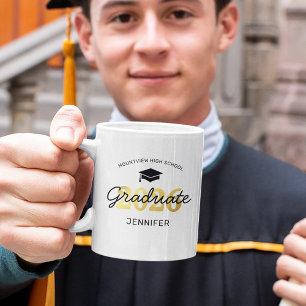 Personalised 2022 Black Gold Graduate Mug